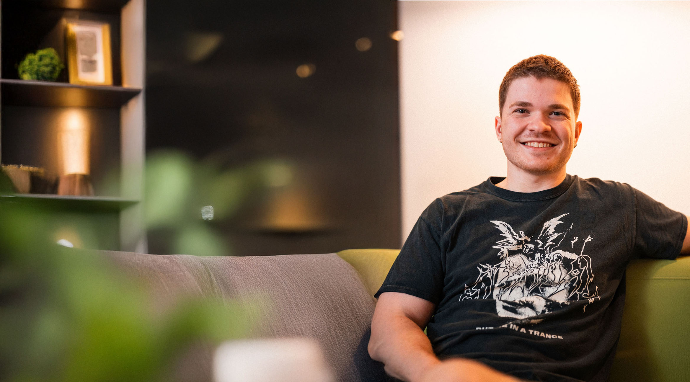 A student smiles at the Chicago campus of Adler University.